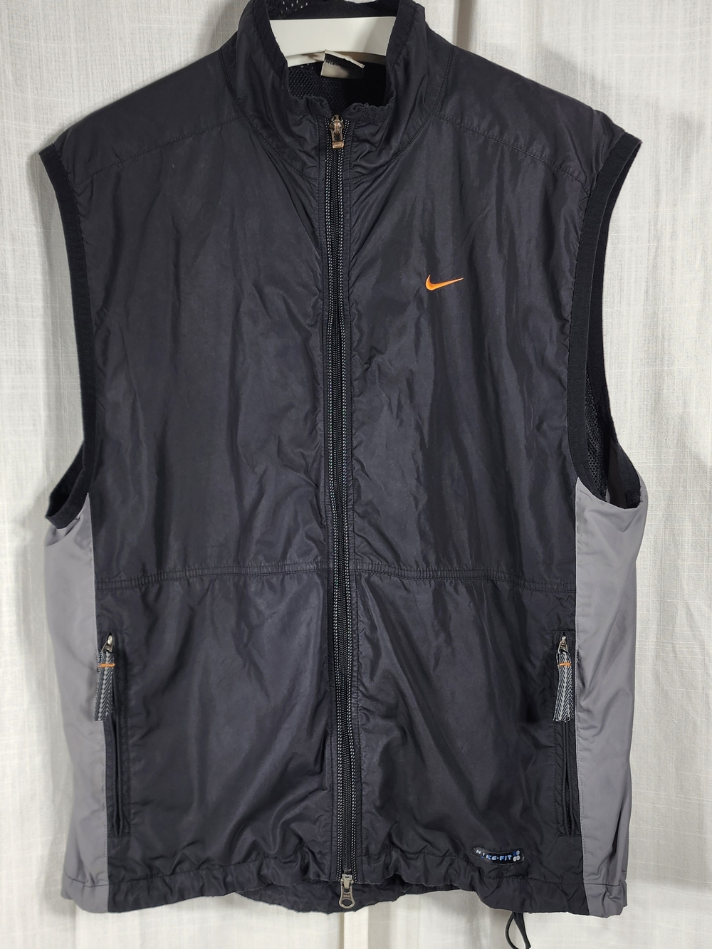 Nike Black & Gray Sleeveless Windbreaker Vest with Orange Swoosh